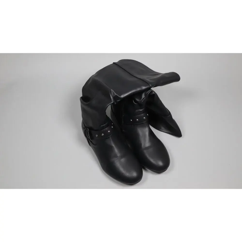 Katliu Women Slouchy Mid Calf Boots Zip Up Flat Faux Leather Size 5.5